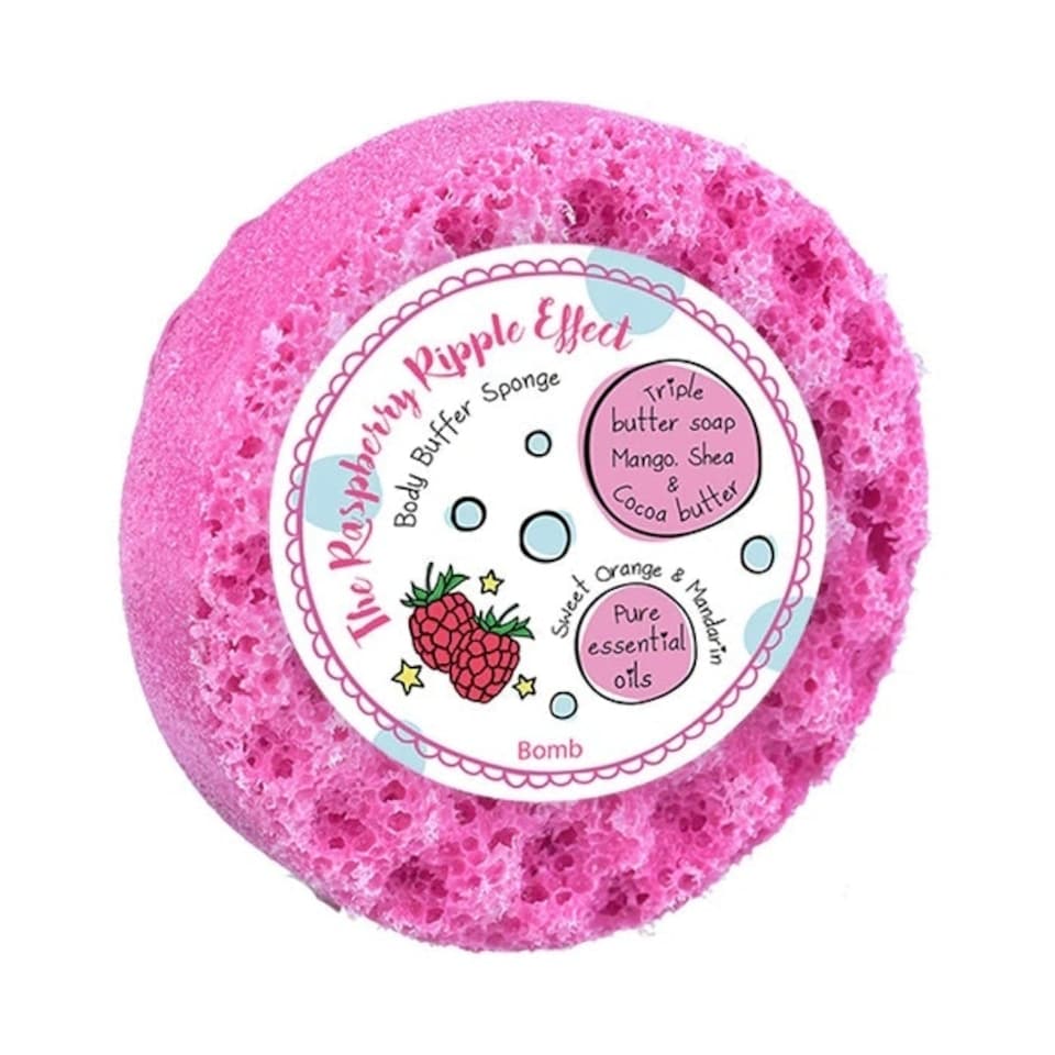 Bomb Cosmetics Body Buffer Soap Shower Sponge The Raspberry Ripple Effect