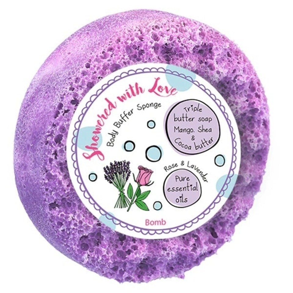 Bomb Cosmetics Body Buffer Soap Shower Sponge Showered with Love