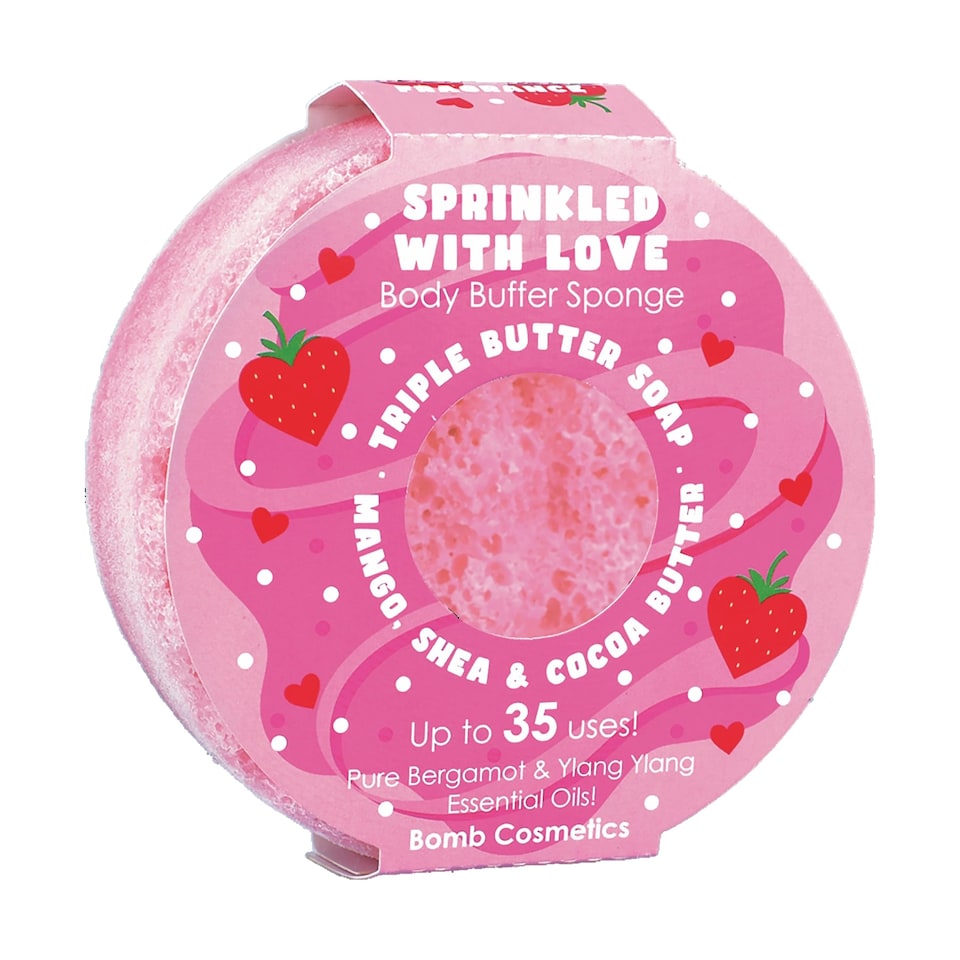 Bomb Cosmetics Body Buffer Soap Shower Sponge Sprinkled with Love