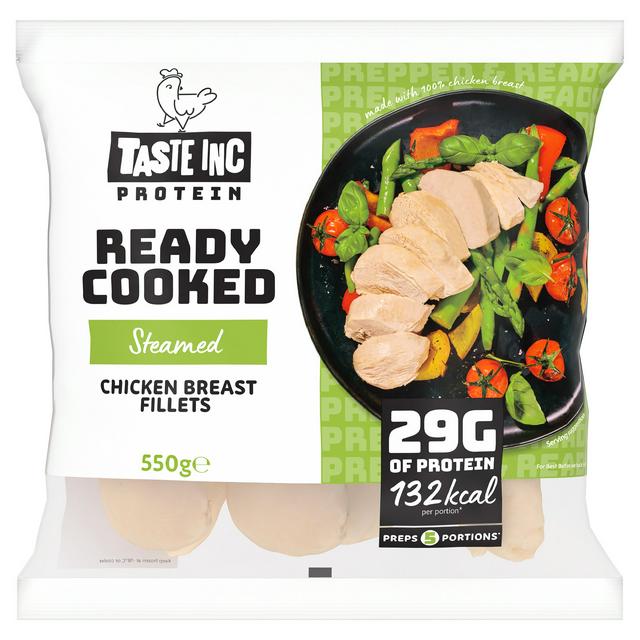 Taste Inc 550g Steamed Protein Ready Cooked Chicken Breast Fillets