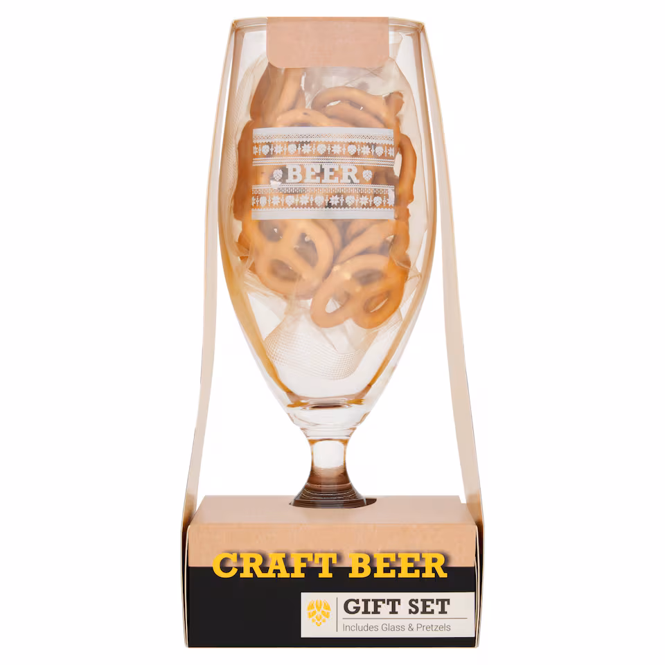 Craft Beer Glass & Pretzels Christmas Gift Set