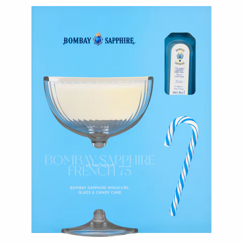 Bombay Sapphire Gin Miniature 5cl, Glass and Candy Cane