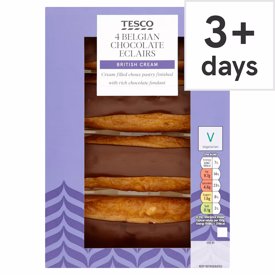 Tesco Belgian Chocolate Eclairs 4 Pack