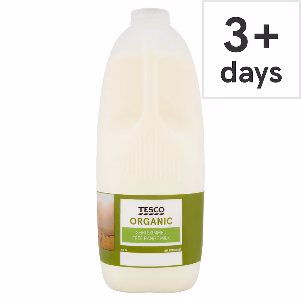 Tesco Organic British Semi Skimmed Milk 2.272L/4 Pints