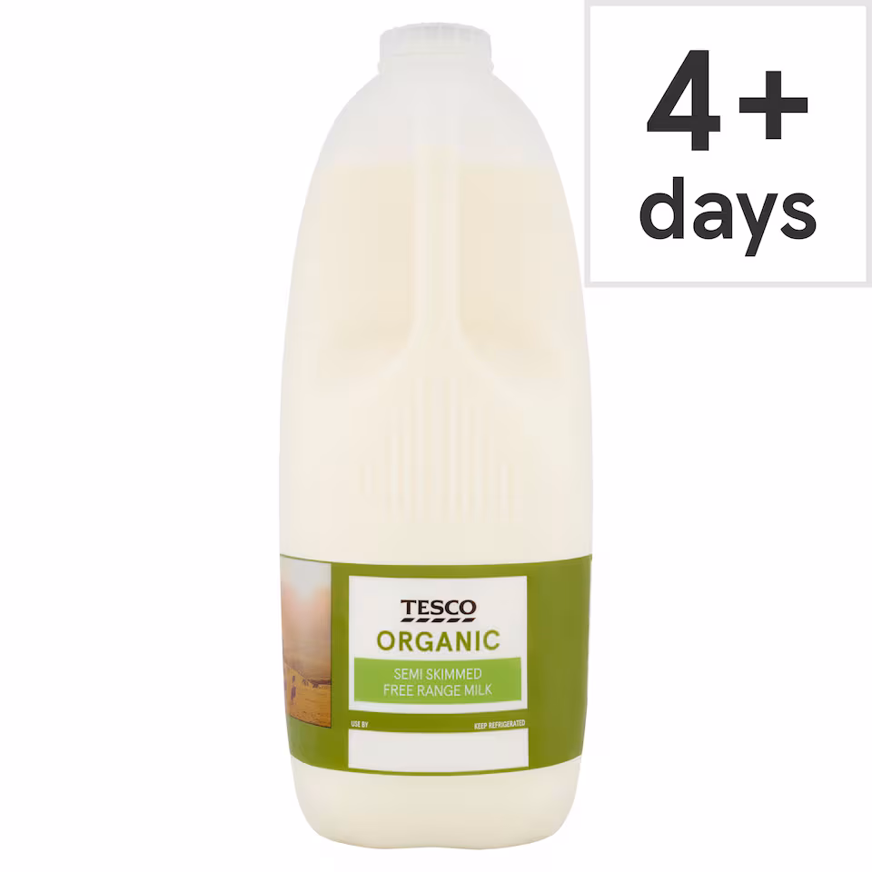 Tesco Organic British Semi Skimmed Milk 2.272L/4 Pints