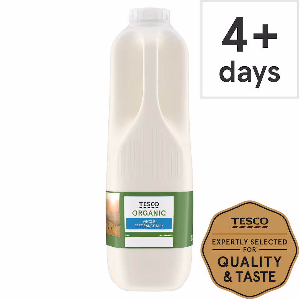 Tesco Organic British Whole Milk 2.272L/4 Pints
