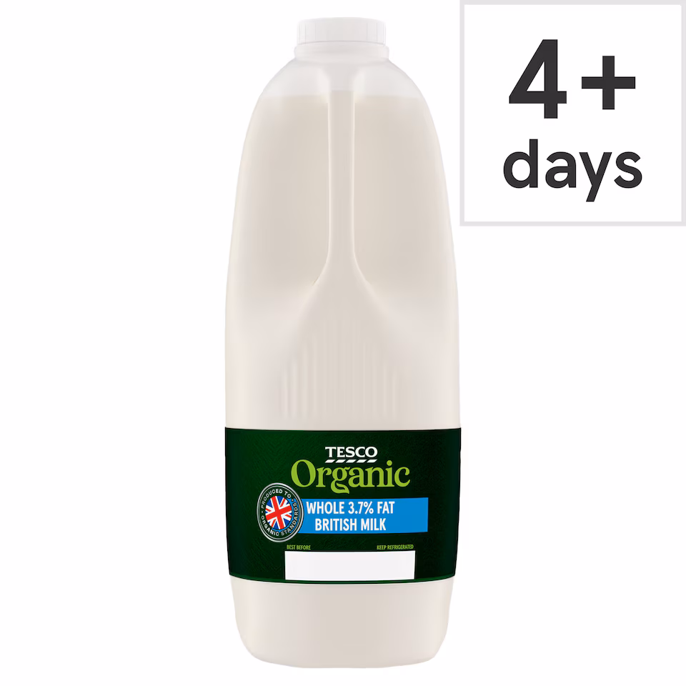 Tesco Organic British Whole Milk 2.272L/4 Pints
