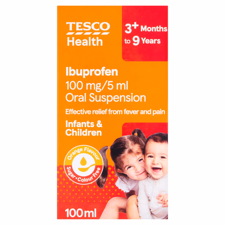 Tesco Health Ibuprofen Orange Suspension 100ml - Sugar & Colour Free