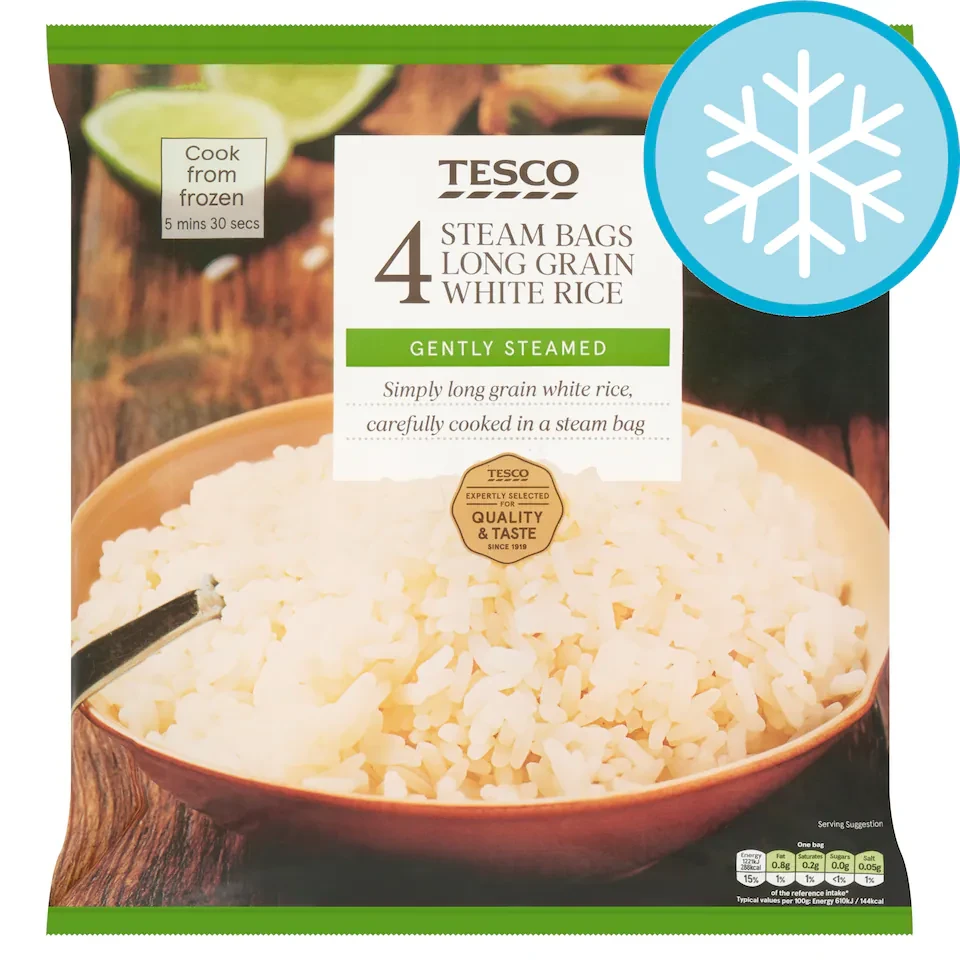 Tesco Steam Bags Long Grain White Rice 4 X 200G