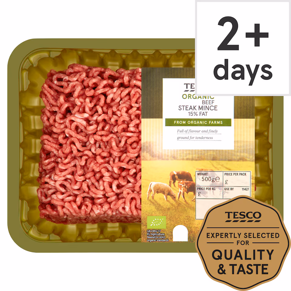 Tesco Organic Beef Steak Mince 15% Fat 500G