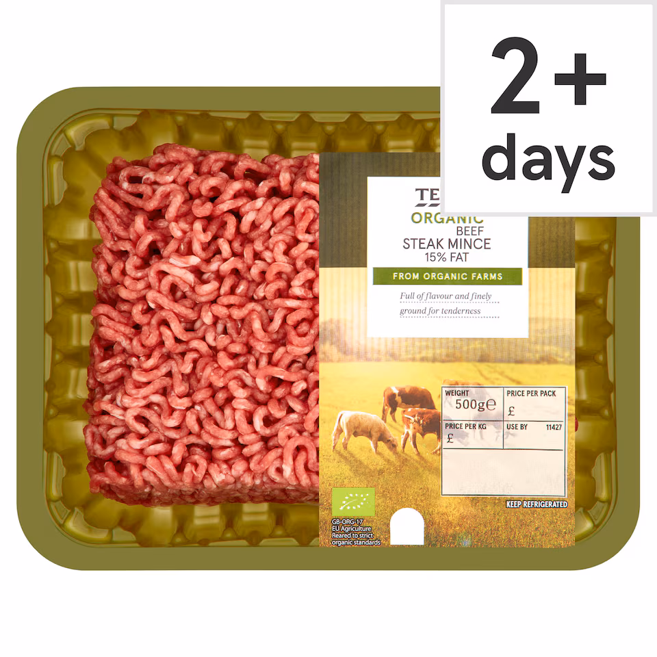 Tesco Organic Beef Steak Mince 15% Fat 500G