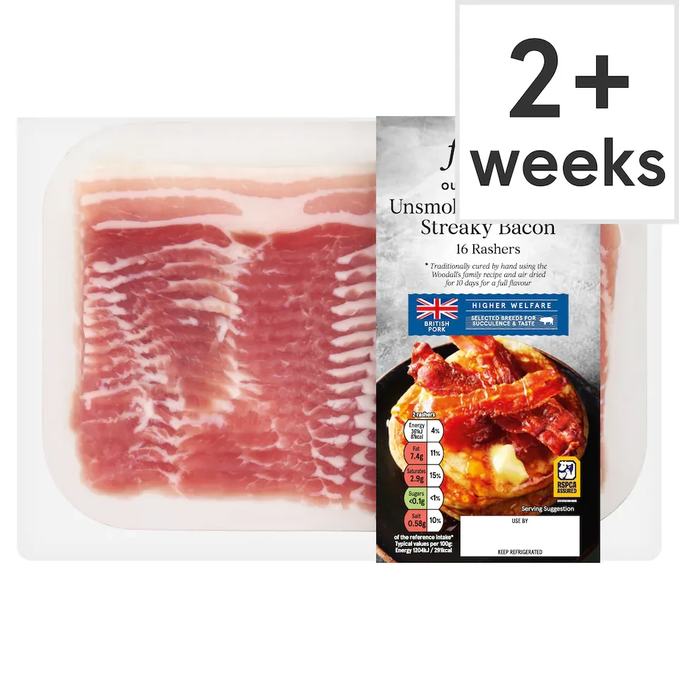 Tesco Finest Unsmoked Dry Cure Streaky Bacon 240G