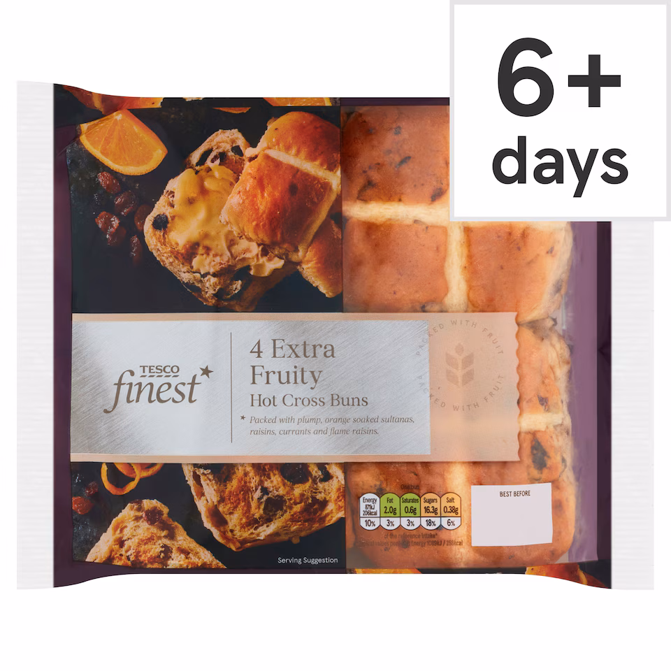 Tesco Finest Extra Fruity Hot Cross Buns 4 pack
