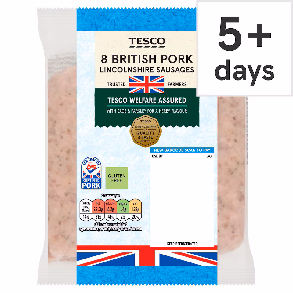 Tesco British Lincolnshire Sausages 8 Pack 454G