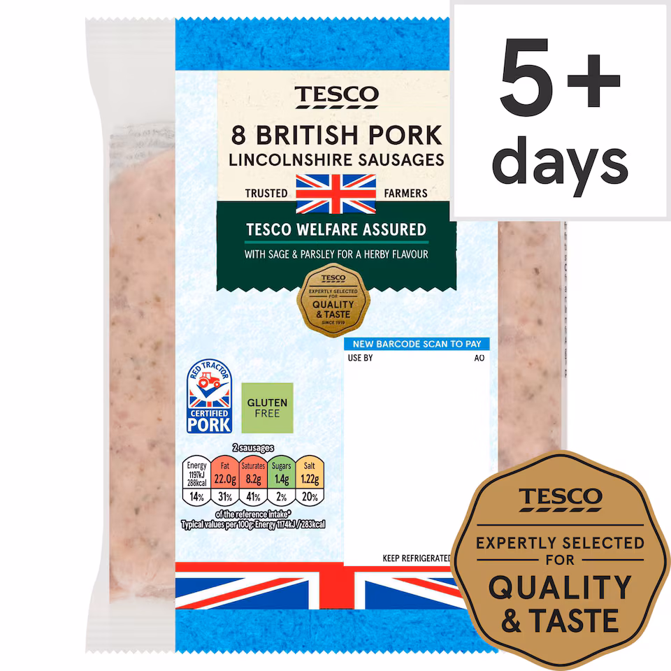 Tesco British Lincolnshire Sausages 8 Pack 454G