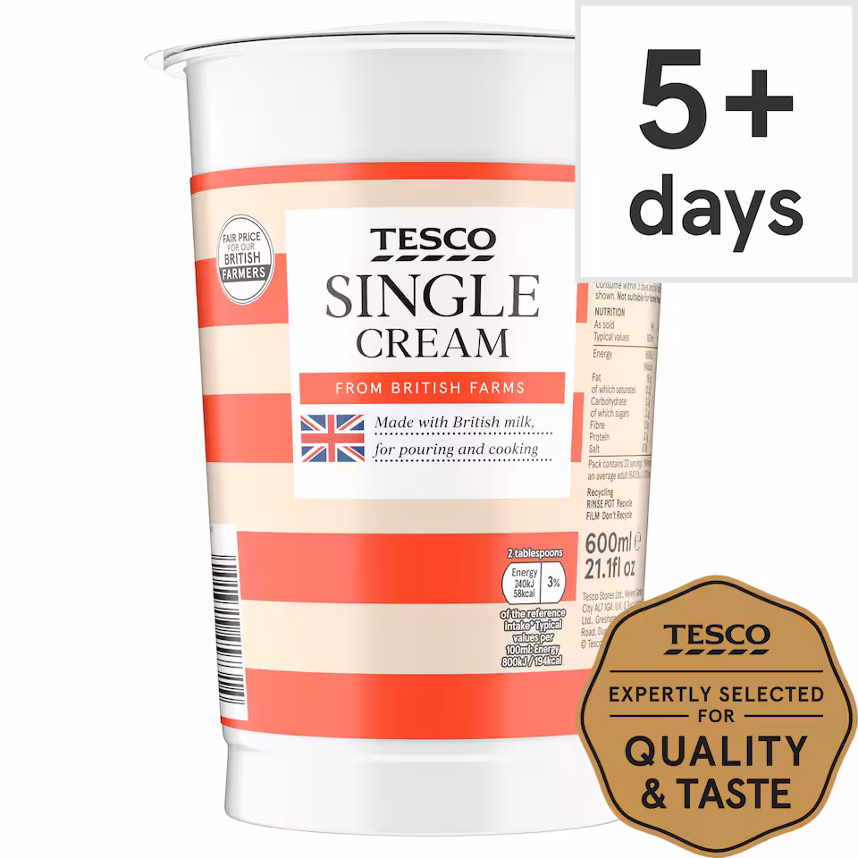 Tesco British Single Cream 600Ml