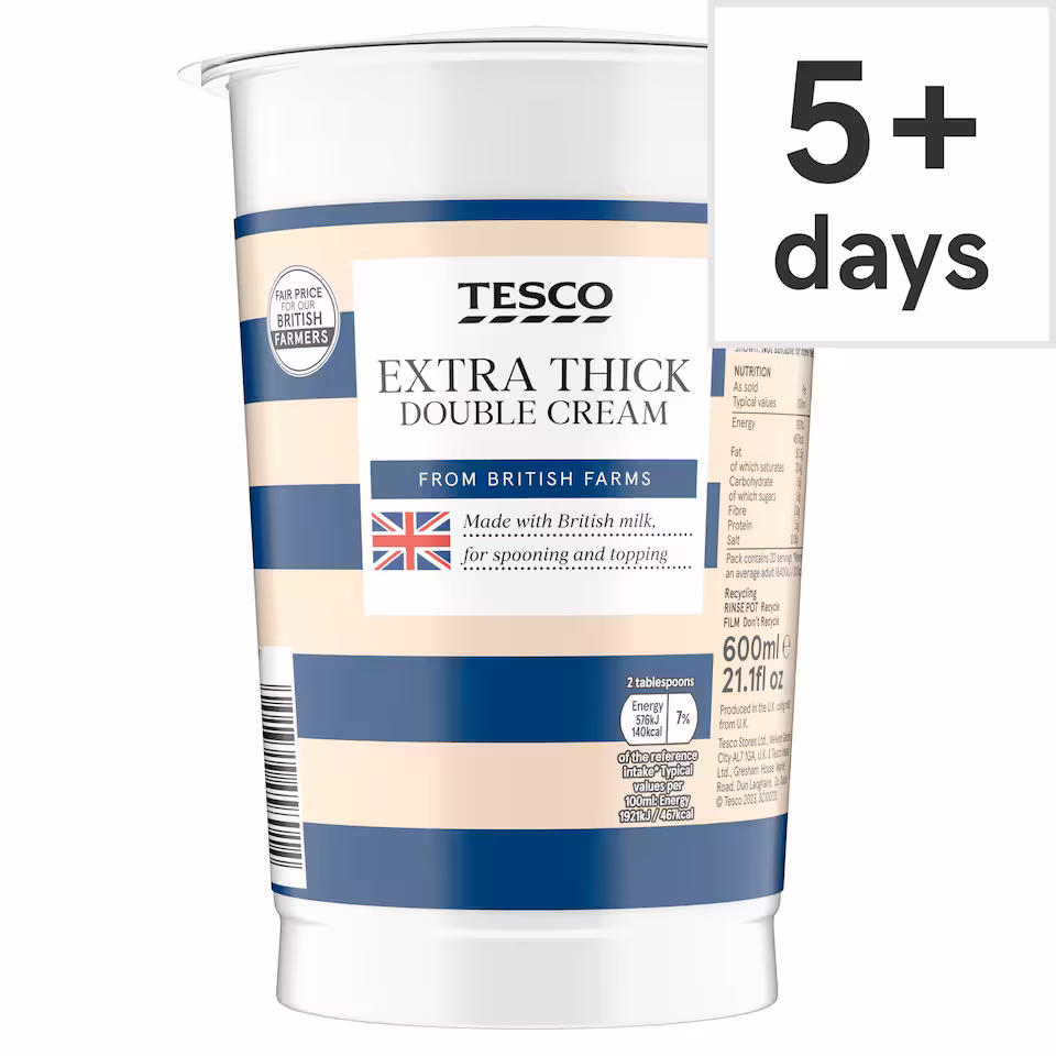 Tesco Fresh British Extra Thick Double Cream 600Ml