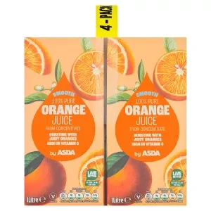ASDA Smooth Orange Juice from Concentrate 1 Litre 4 Pack