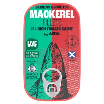 ASDA Skinless & Boneless Mackerel Fillets in a Rich Tomato Sauce 125g