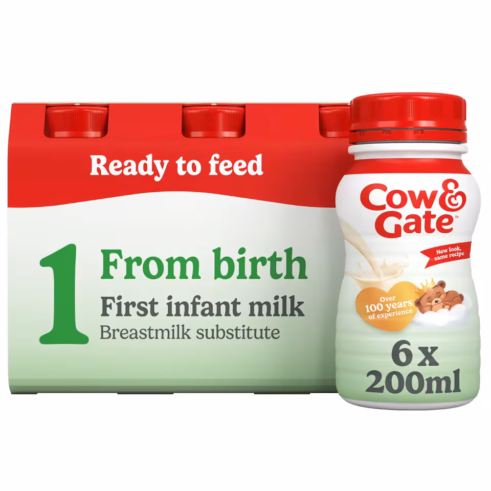 Cow & Gate 1 First Infant Baby Milk Formula Liquid Multipack Ready to Feed from Birth 6x200ml
