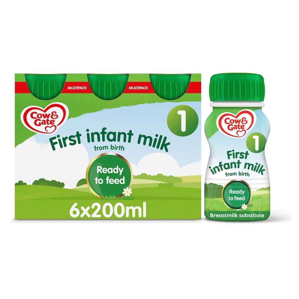 Cow & Gate 1 First Infant Baby Milk Formula Liquid Multipack Ready to Feed from Birth 6x200ml