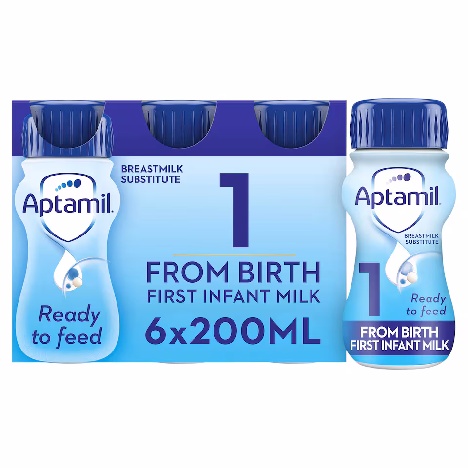 Aptamil 1 First Infant Baby Milk Formula Liquid Multipack Ready to Feed from Birth 6x200ml