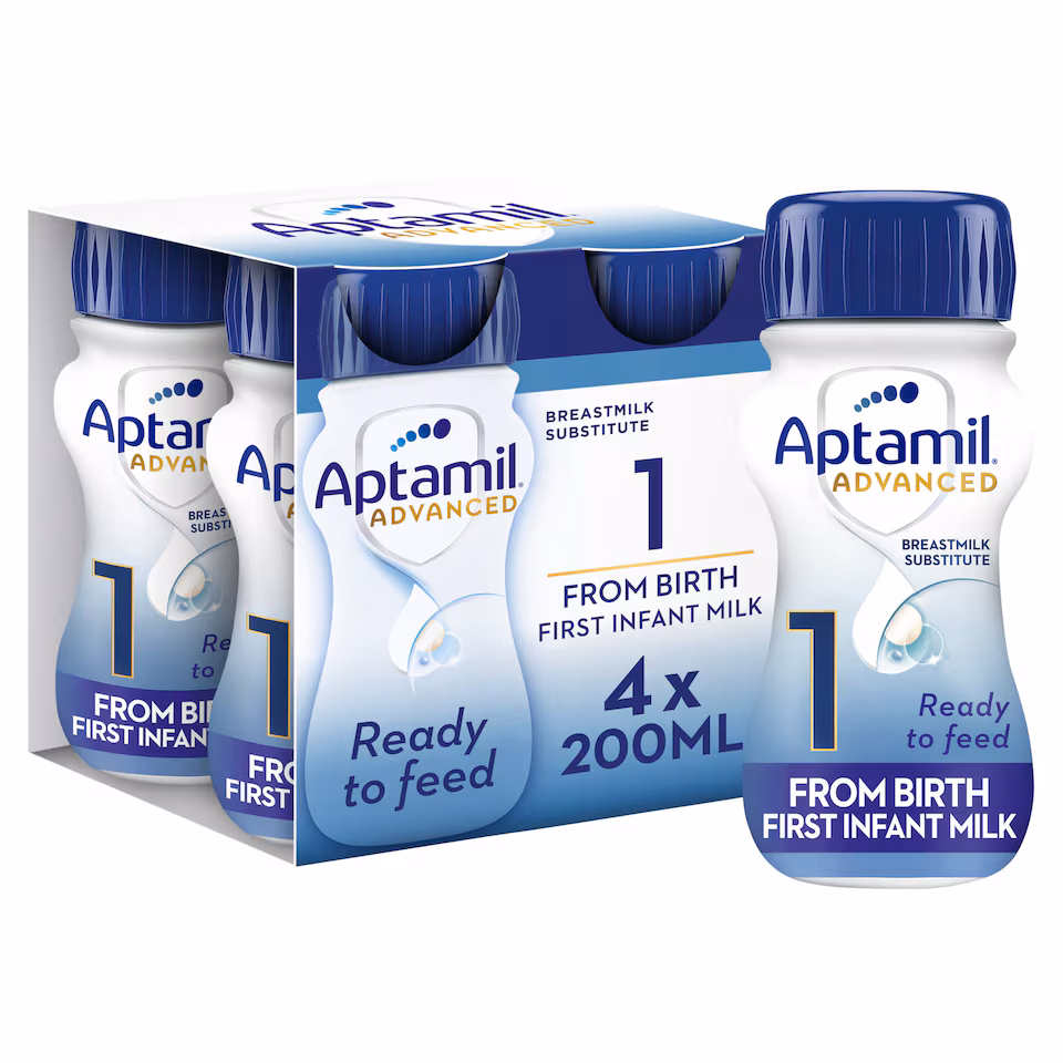 Aptamil Advanced 1 First Baby Milk Formula Liquid Ready to Feed from Birth 4x200ml