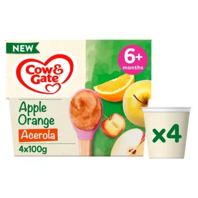 Cow & Gate Apple Orange & Acerola Baby Food Fruit Pot Multipack, 6+ Months, 4x100g