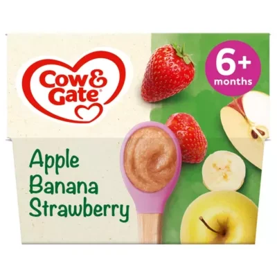 Cow & Gate Apple Strawberry & Banana Baby Food Fruit Pot , 6+ Months, 4x100g