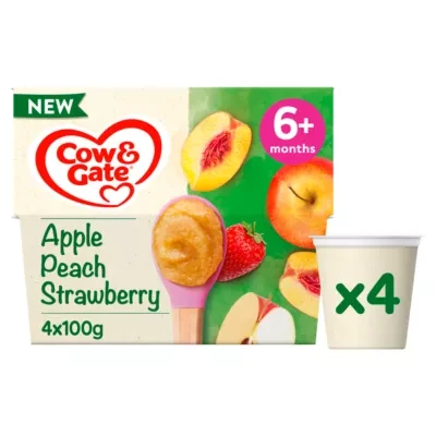 Cow & Gate Apple Peach & Strawberry Baby Food Fruit Pot Multipack, 6+ Months, 4x100g