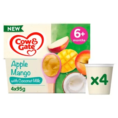 Cow & Gate Apple & Mango with Coconut Milk Baby Food Pot Multipack, 6+ Months, 4x95g