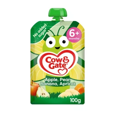 Cow & Gate Fruit Pouch Apple Pear Banana & Apricot Baby Food Snack, 6+ Months, 100g