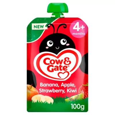 Cow & Gate Fruit Pouch Banana Apple Strawberry & Kiwi Baby Food Snack, 6+ Months, 100g