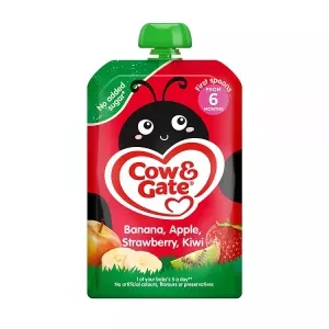 Cow & Gate Fruit Pouch Banana Apple Strawberry & Kiwi Baby Food Snack, 6+ Months, 100g
