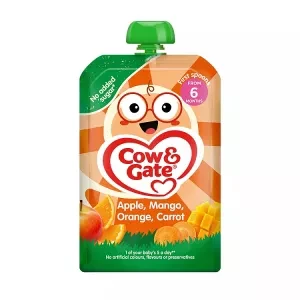 Cow & Gate Fruit Pouch Apple Mango Orange & Carrot Baby Food Snack, 6+ Months, 100g