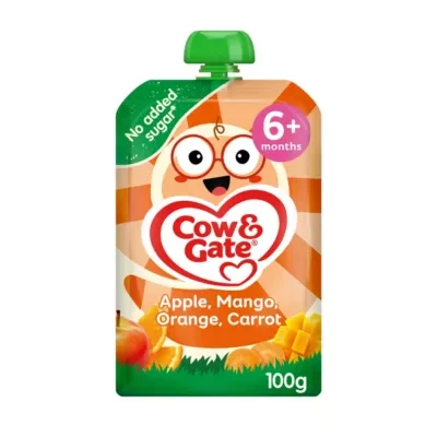 Cow & Gate Fruit Pouch Apple Mango Orange & Carrot Baby Food Snack, 6+ Months, 100g