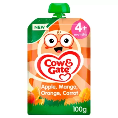 Cow & Gate Fruit Pouch Apple Mango Orange & Carrot Baby Food Snack, 6+ Months, 100g