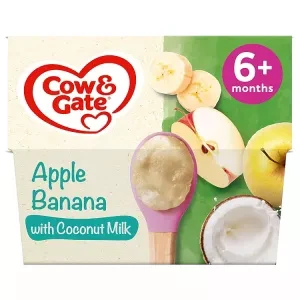 Cow & Gate Apple & Banana with Coconut Milk Baby Food Pot Multipack, 6+ Months, 4x95g