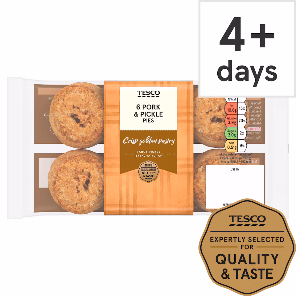 Tesco Pork & Pickle Pies 6 Pack 300g