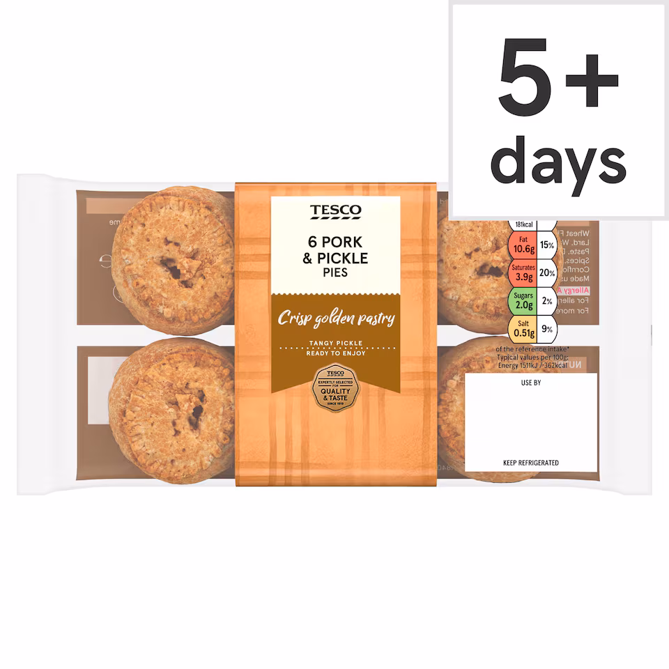 Tesco Pork & Pickle Pies 6 Pack 300g