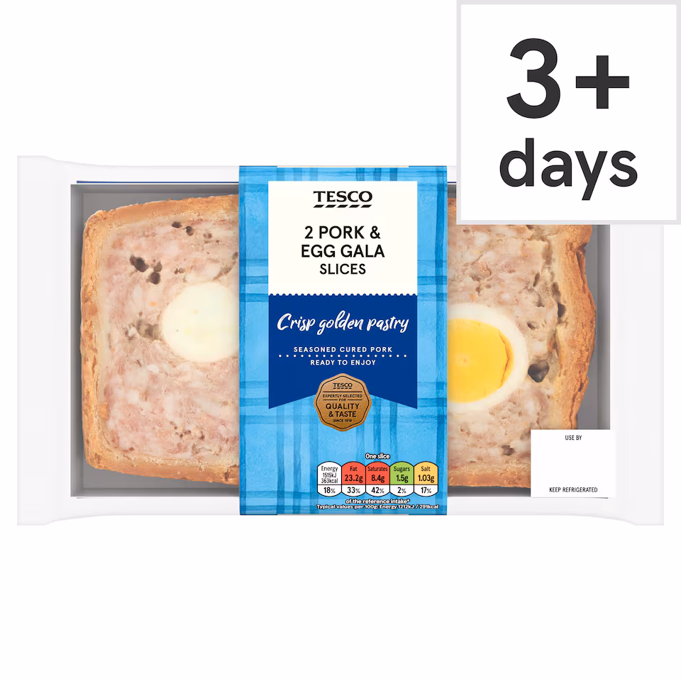Tesco 2 Pork & Egg Gala Pork Pie Slices 250G