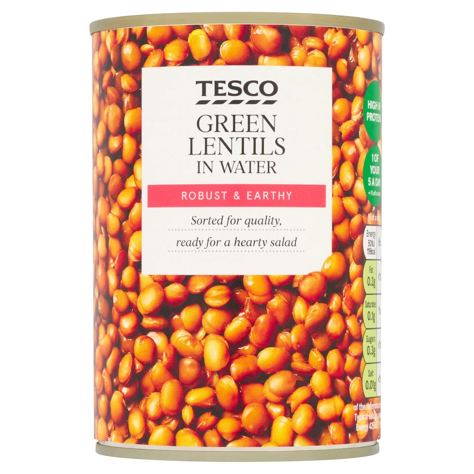 Tesco Green Lentils In Water 390G
