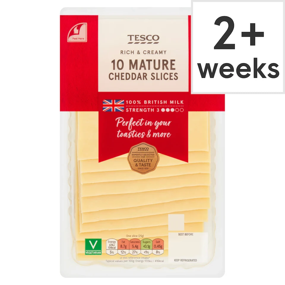 Tesco British Mature Cheddar Cheese 10 Slices, 250 G