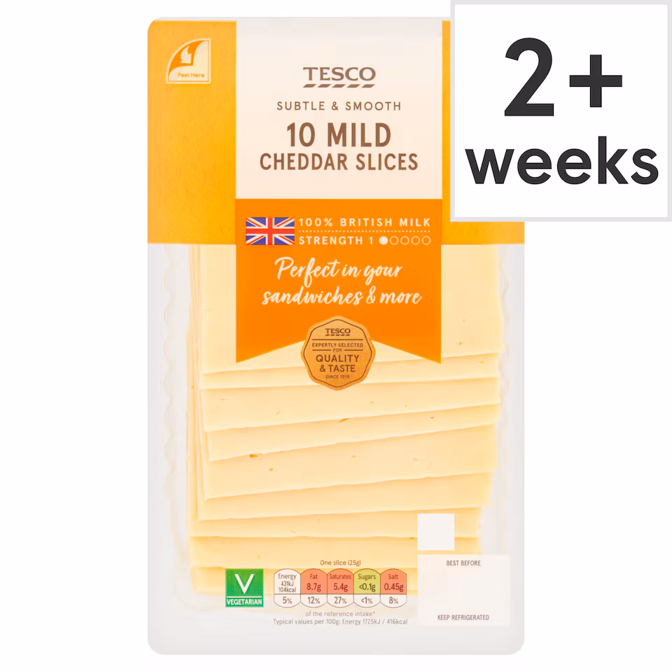 Tesco British Mild Cheddar Cheese 10 Slices, 250 G