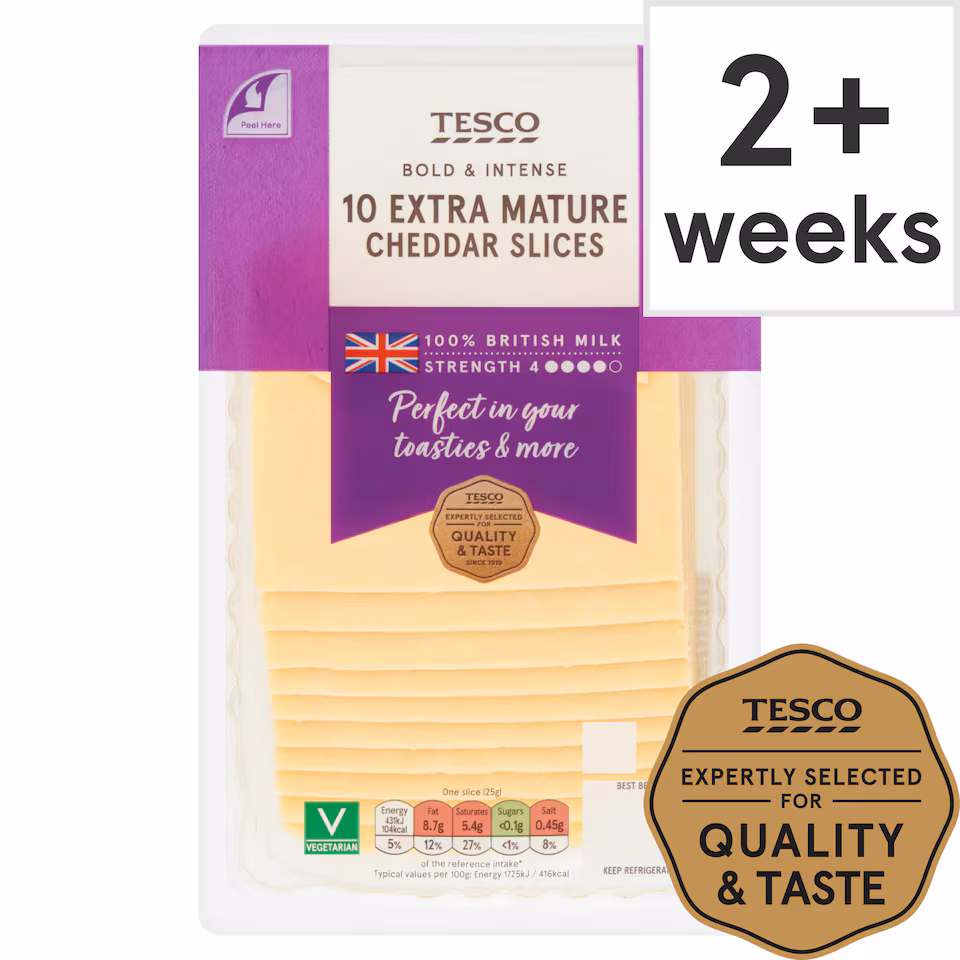 Tesco 10 Extra Mature Cheddar Slices 250G
