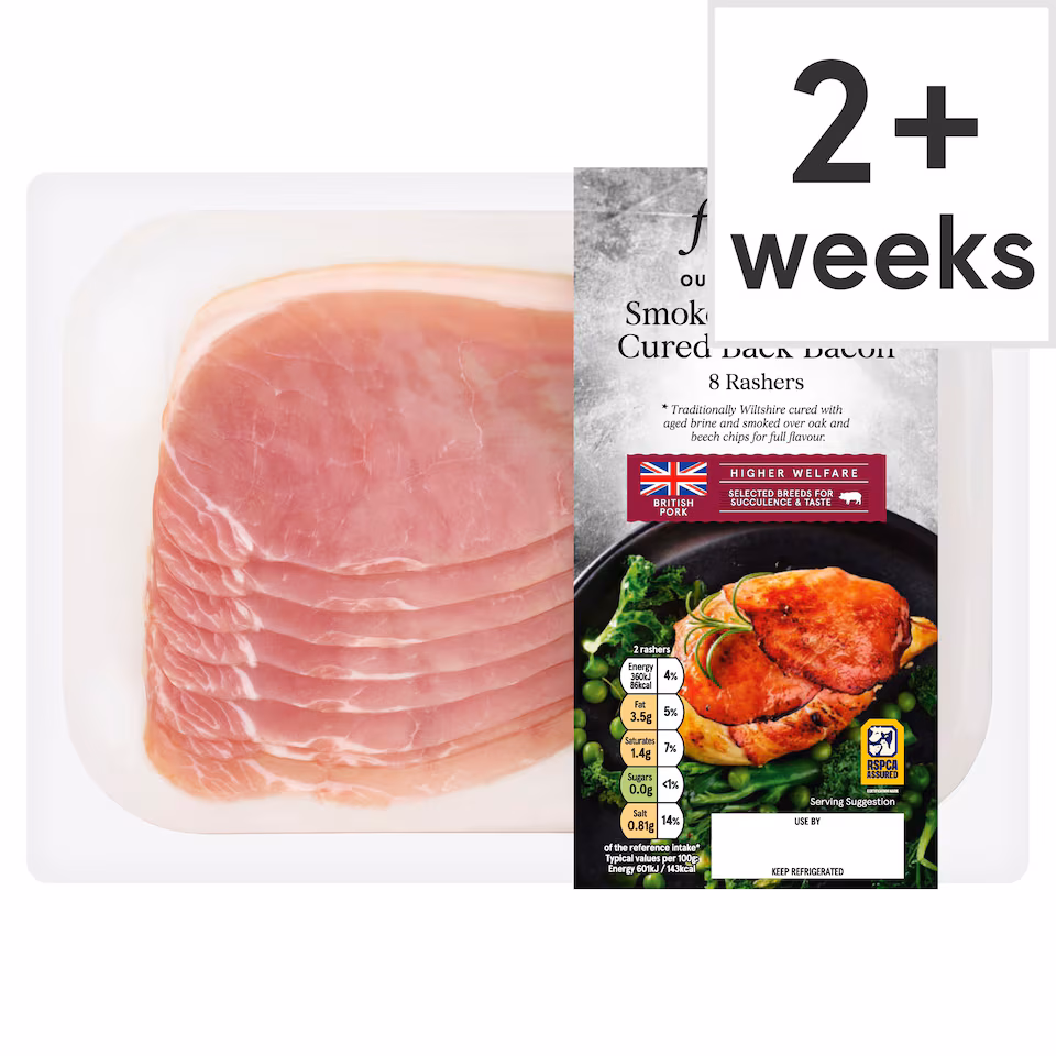 Tesco Finest Wiltshire Cured Smoked Back Bacon 8 Rashers 240g