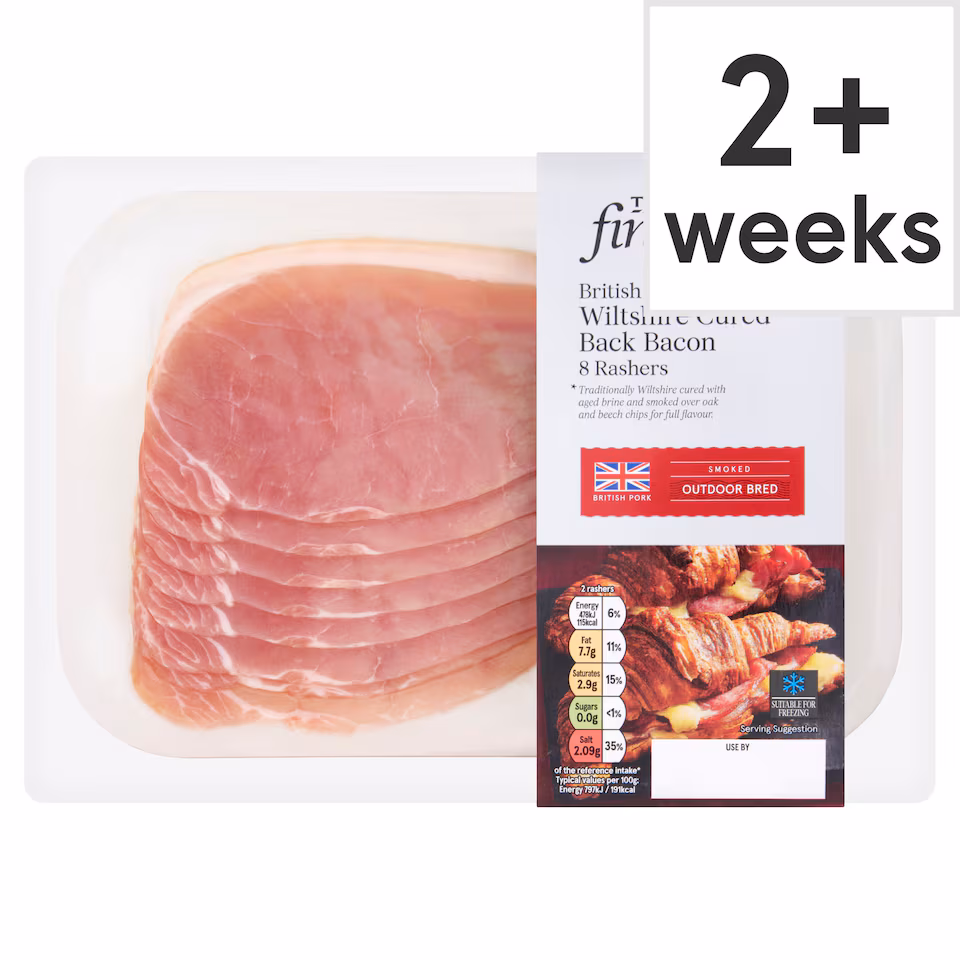 Tesco Finest Wiltshire Cured Smoked Back Bacon 8 Rashers 240g