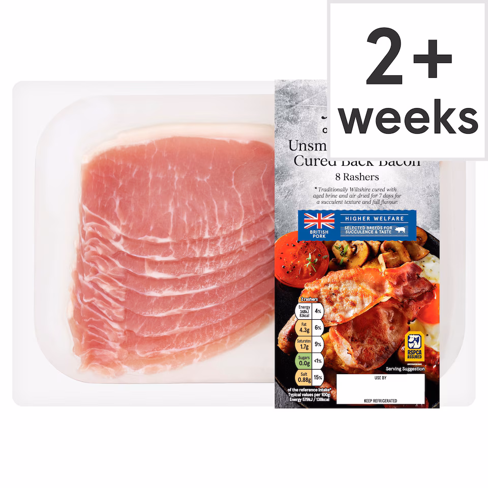 Tesco Finest Unsmoked Wiltshire Cured Back Bacon 8 Pack 240G