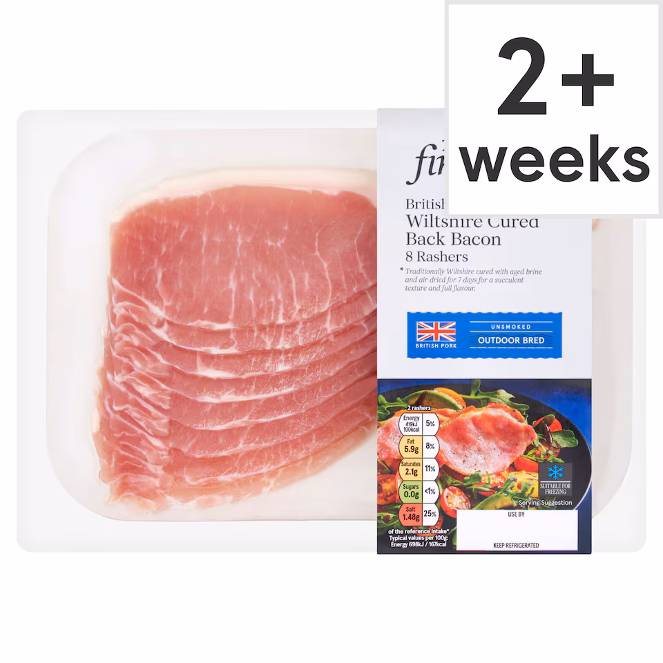 Tesco Finest Unsmoked Wiltshire Cured Back Bacon 8 Pack 240G