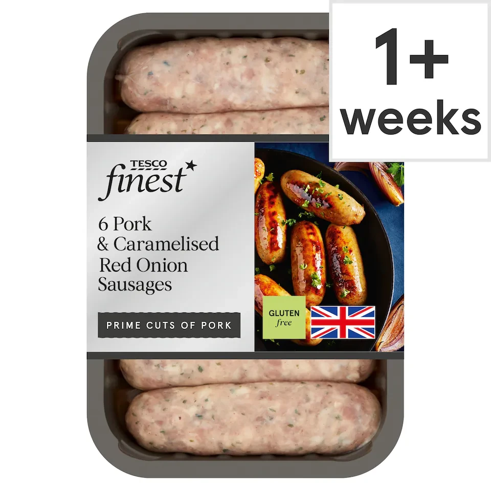 Tesco Finest 6 British Pork & Caramelised Onion Sausages 400G